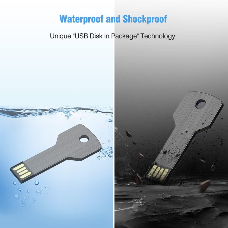 KOOTION 32GB USB Flash Drive, Metal Key Shaped 2.0 USB Memory Stick Pen Drive Black - Image 2